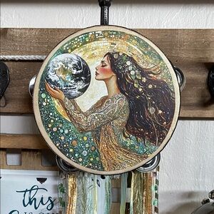 Decorative Tambourine with Earth Goddess Design